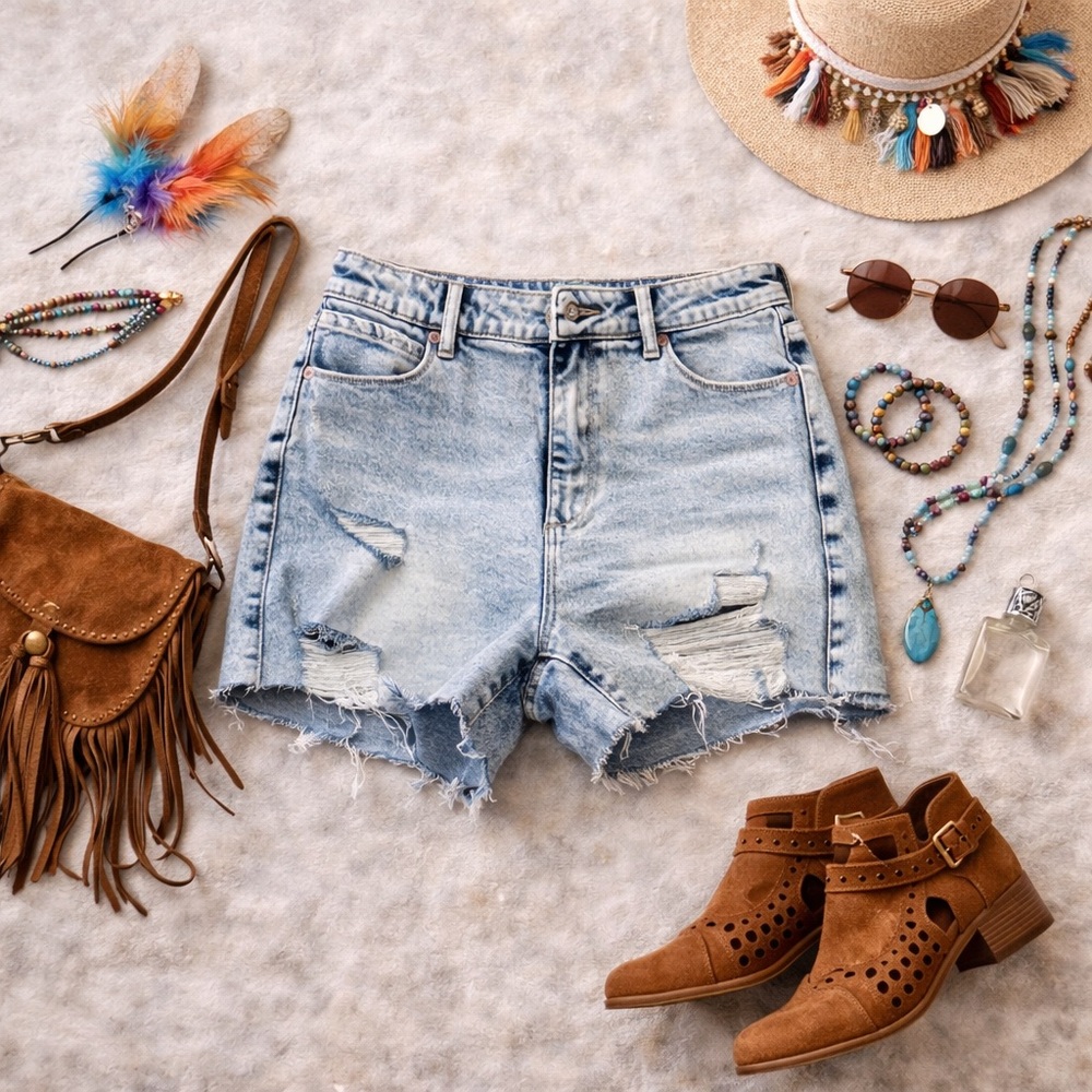 Articles of Society The Meredith shorts distressed denim light wash raw hem